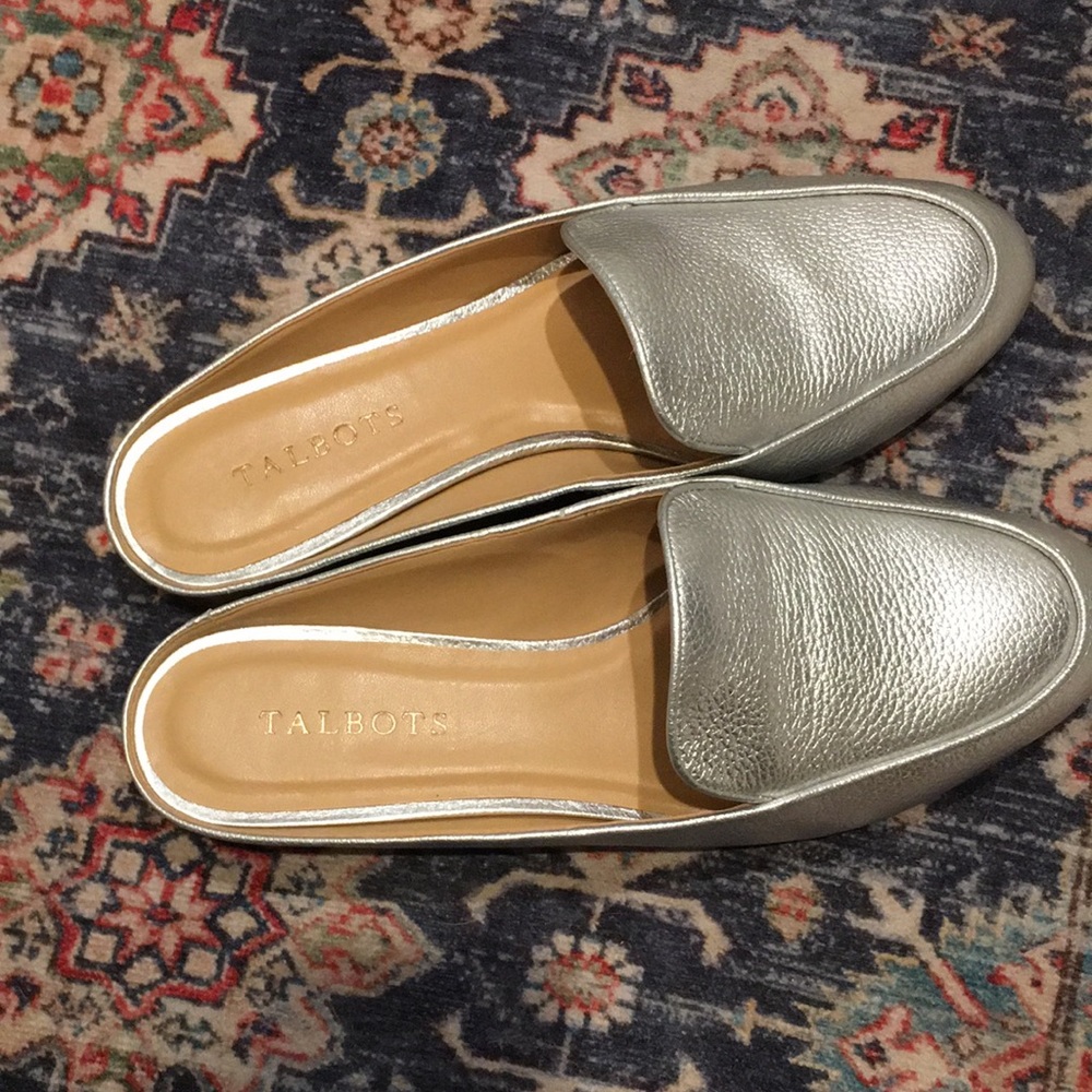 Talbot Frankie Metallic silver leather mules